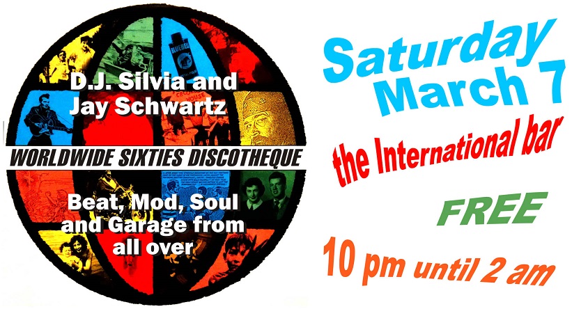 Here are some recent SECRET CINEMA events... D.J. Silvia and Jay Schwartz  bring Worldwide Sixties Discotheque to the International bar Saturday,  March 7, 2020 10:00 pm until 2:00 am Admission: FREE The International 1624  N. Front St (at Cecil B ...